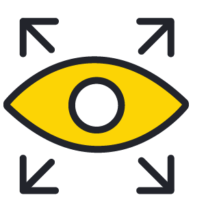 Yellow eye icon with four arrows pointing outward from each corner.