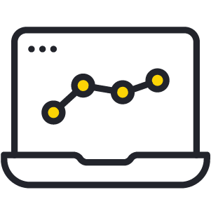 Icon of a laptop displaying a line graph with five connected yellow data points.