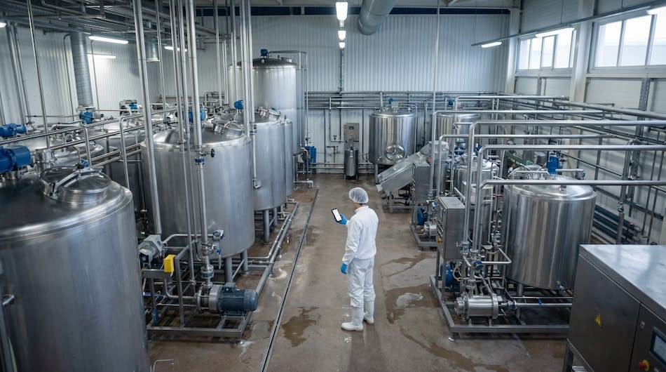 Technician using Arkyn FastWork at a dairy processing plant