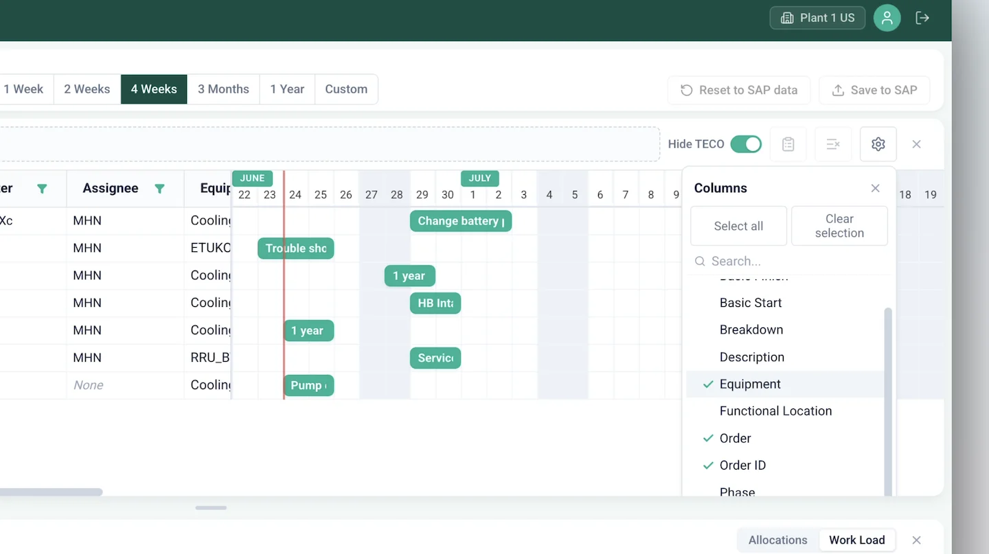 Arkyn FastPlan managing columns