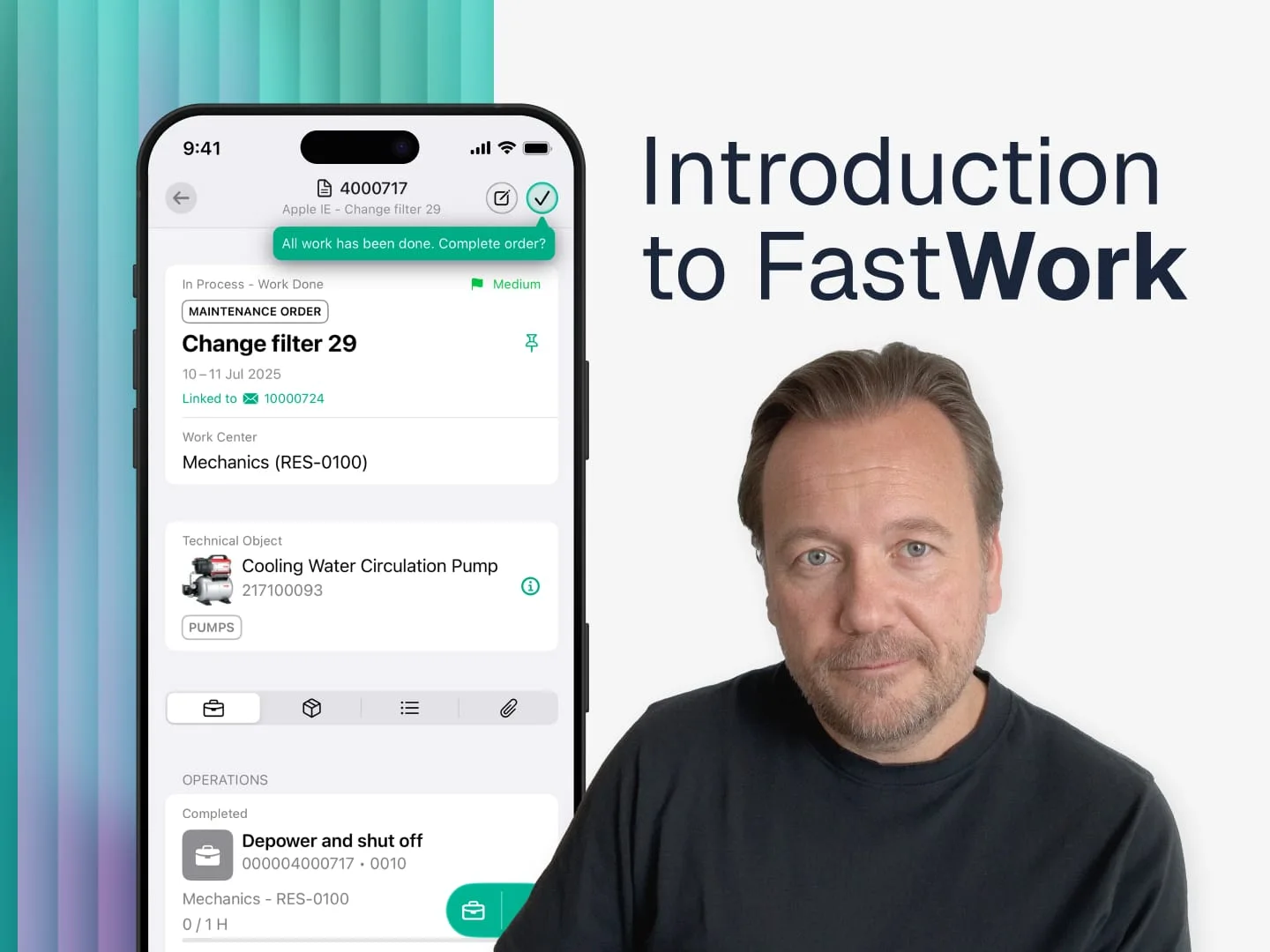 Arkyn FastWork demo showing the presenter Martin CEO of Arkyn and the FastWork app open on a phone