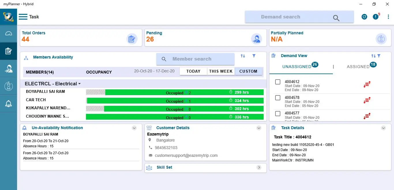 A screenshot of the myPlanner graphical planning board by On Device Solutions, from the product's partner listing on sap.com.