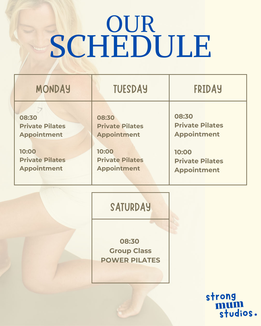 Woman in blue workout outfit doing a side plank on a yoga mat indoors.