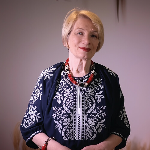 Портрет жінки у темній вишиванці для проєкту «Краса без віку».