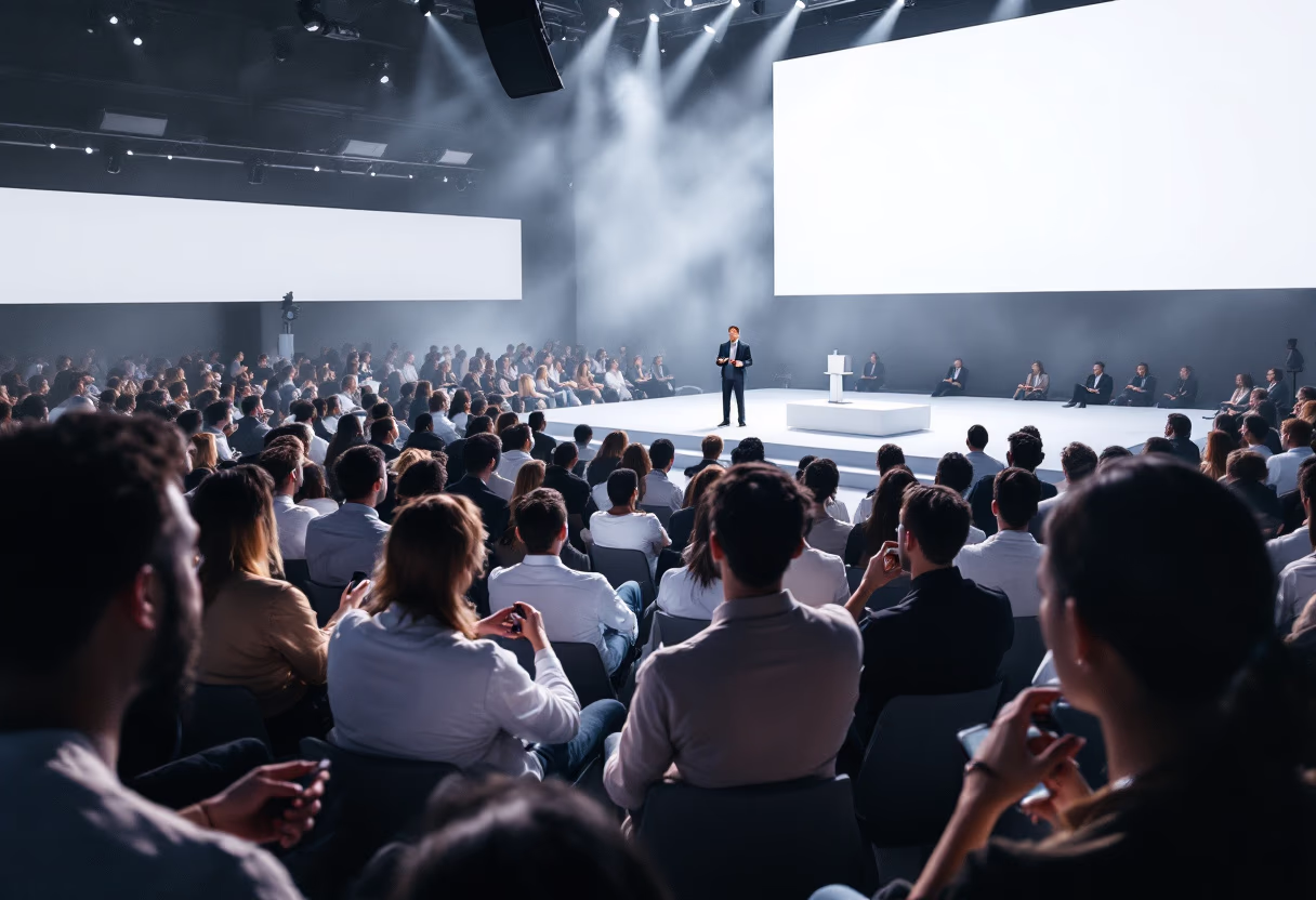 image of tech conference scene for a tech gadgets store