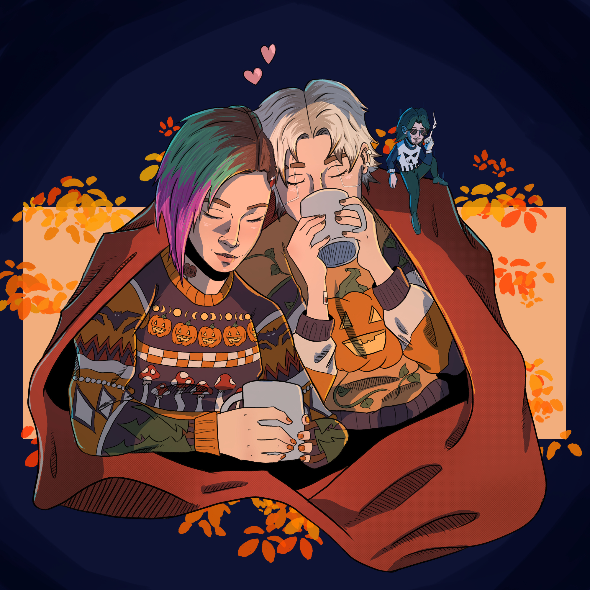 A cute portrait of Judy and V cuddling on the sova