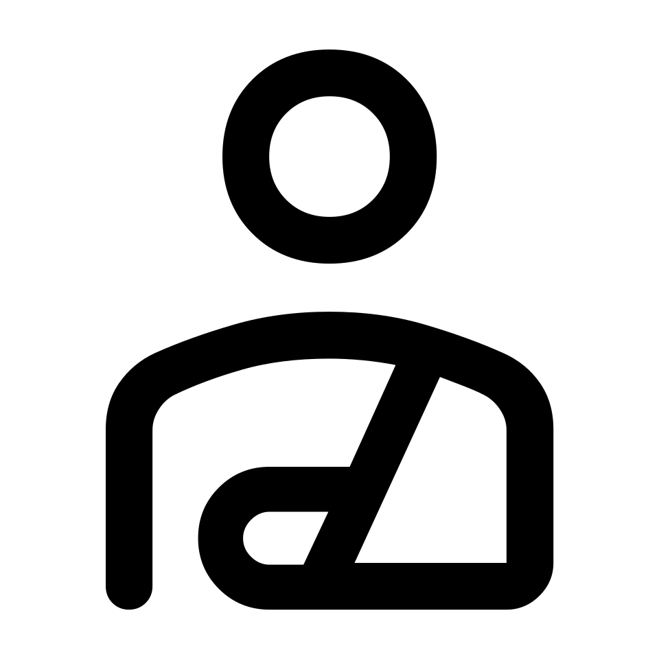 Icon of a person with their arm in a sling indicating injury.