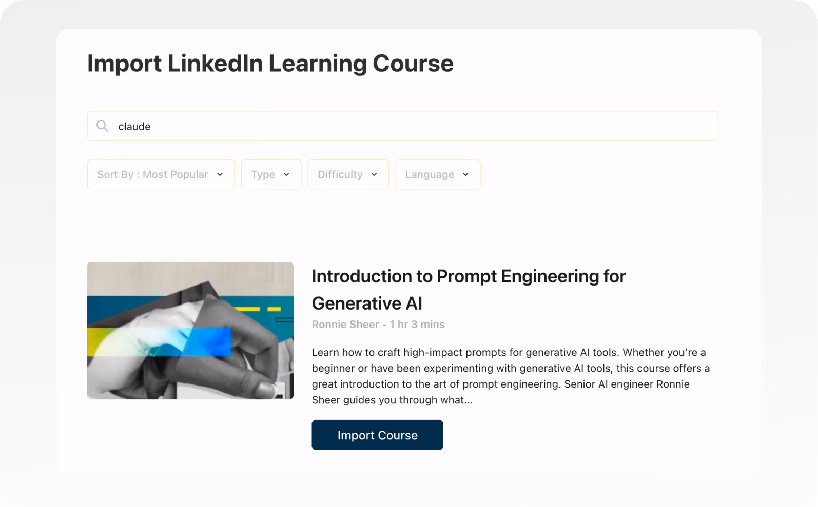 Import 3rd party content like LInkedIn Learning courses directly into Learning Tracks.