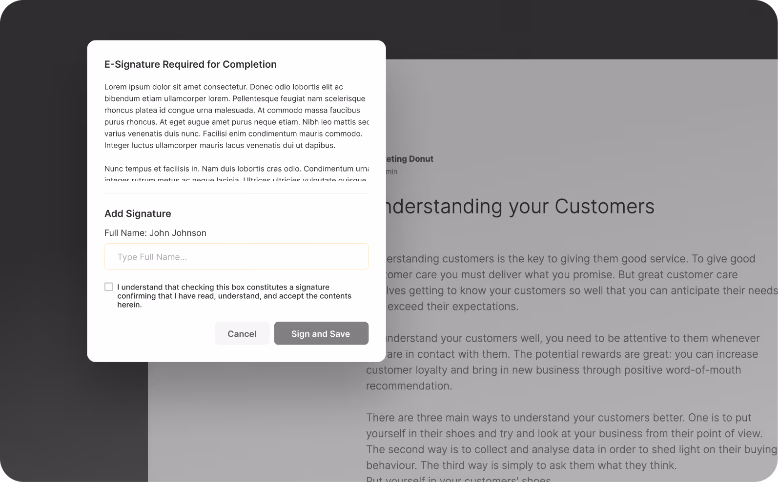 Add required eSignatures to content in Continu to verify acknowledgement.