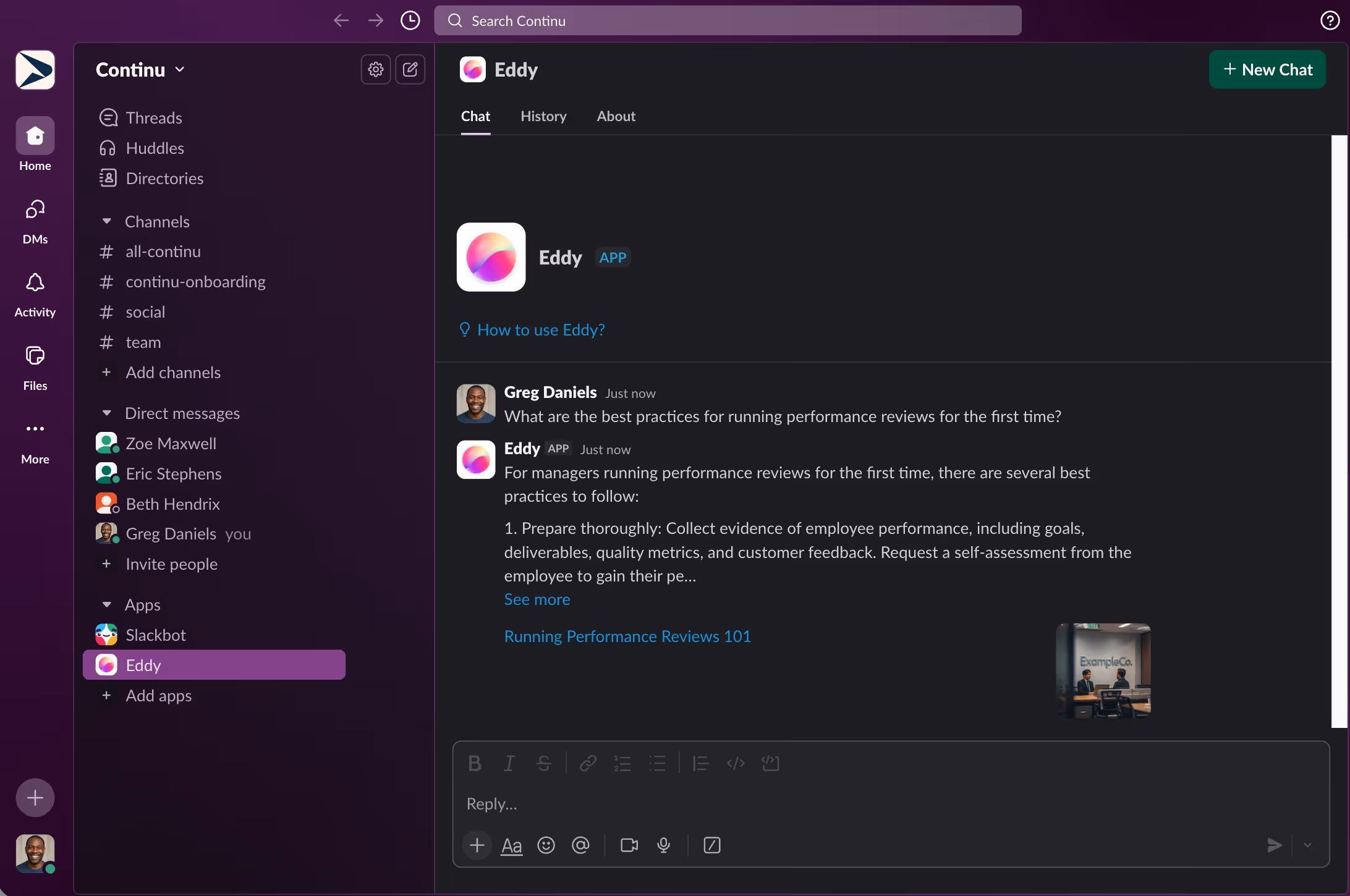 Give your leaners instant access to company knowledge from Slack, MS Teams, and SMS - with Eddy, the Conversational AI Learning Agent.