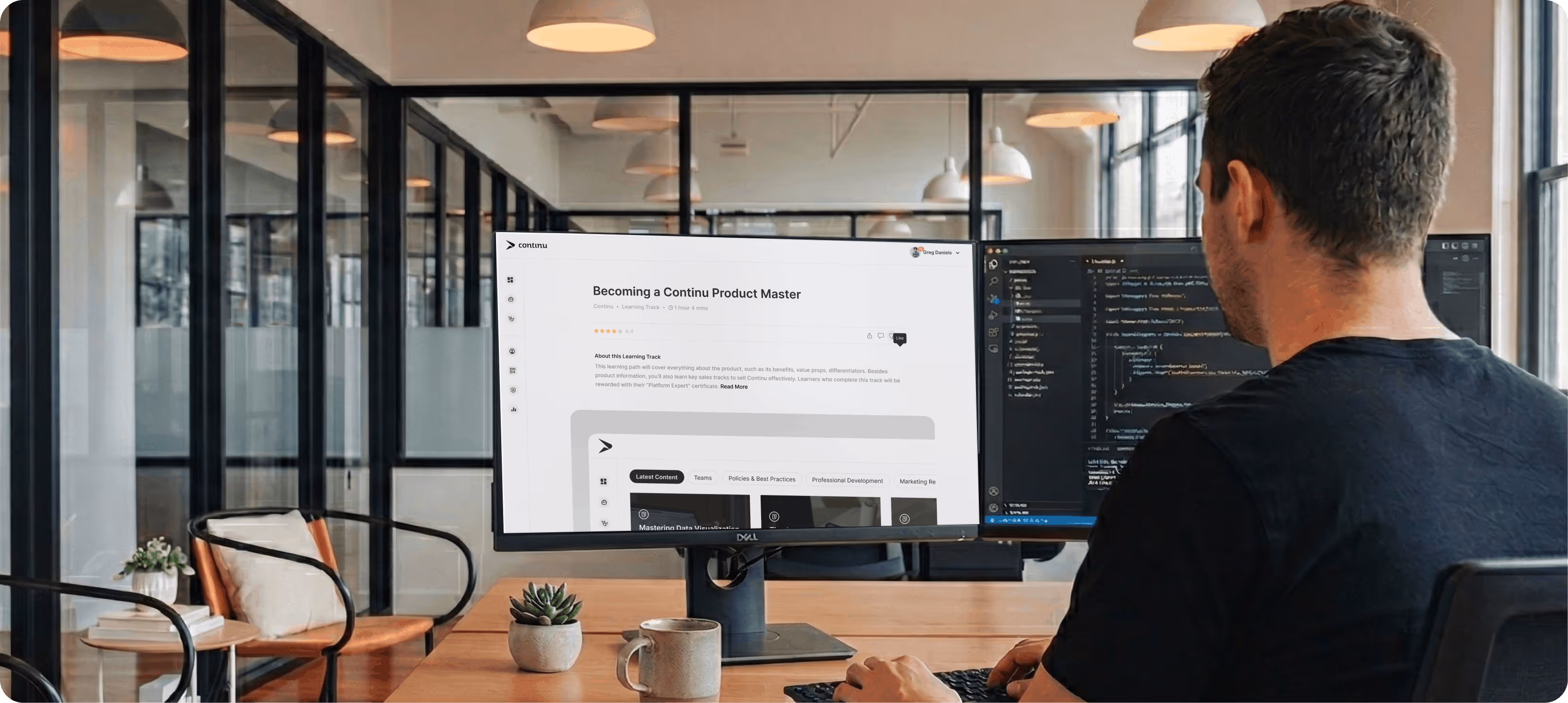 A software engineer taking product training learning track on Continu.