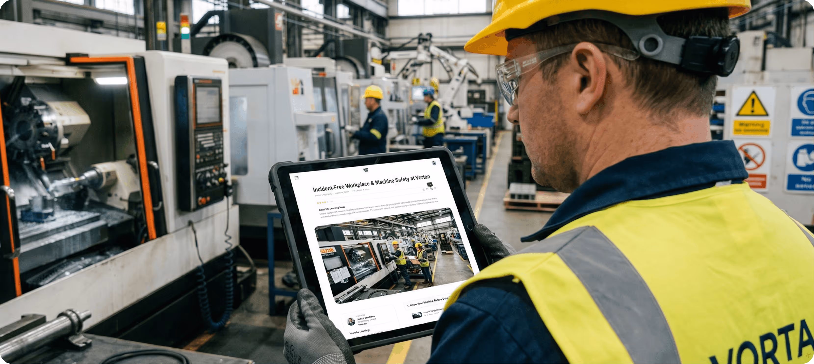 A frontline manufacturing worker taking a workplace safety training course on Continu.