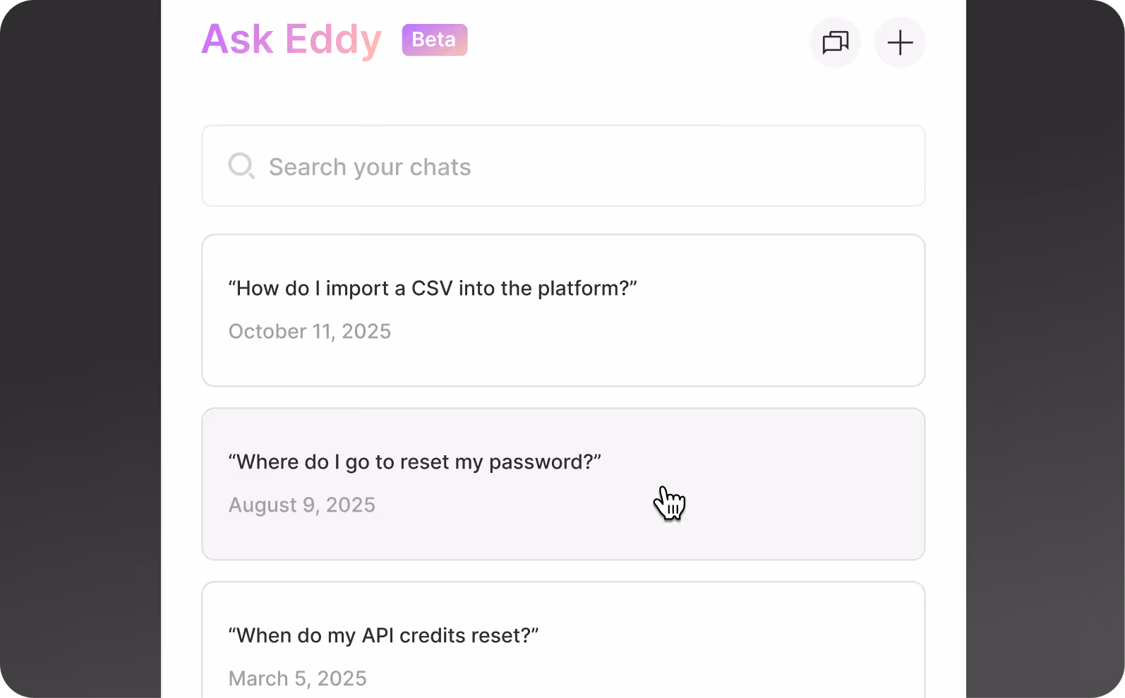 An example of a customer's Eddy chat history.