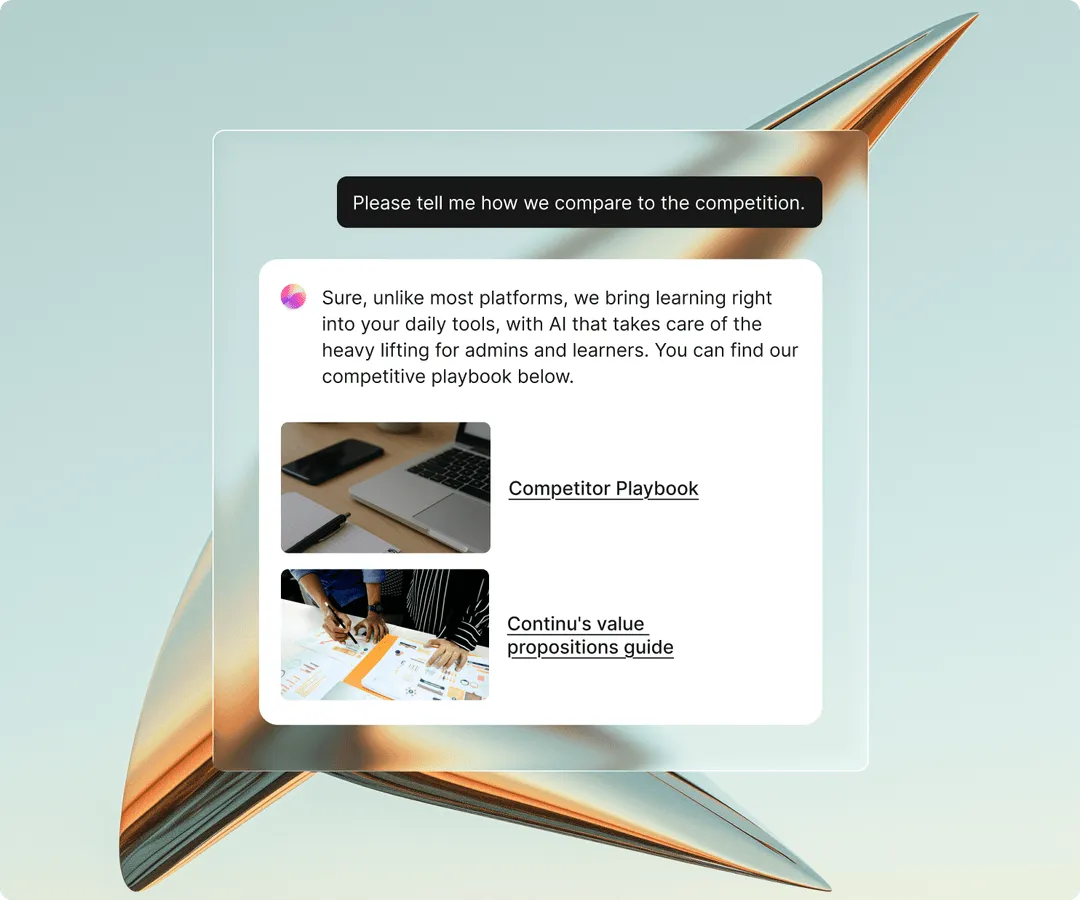 Our AI Learning Agent never hallucinates, providing expert, cited sources from your Continu content.