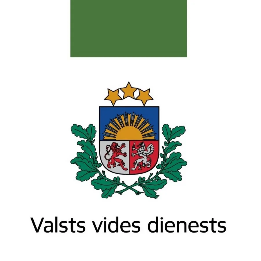Latvijas valsts ģerbonis virs uzraksta Valsts vides dienests.