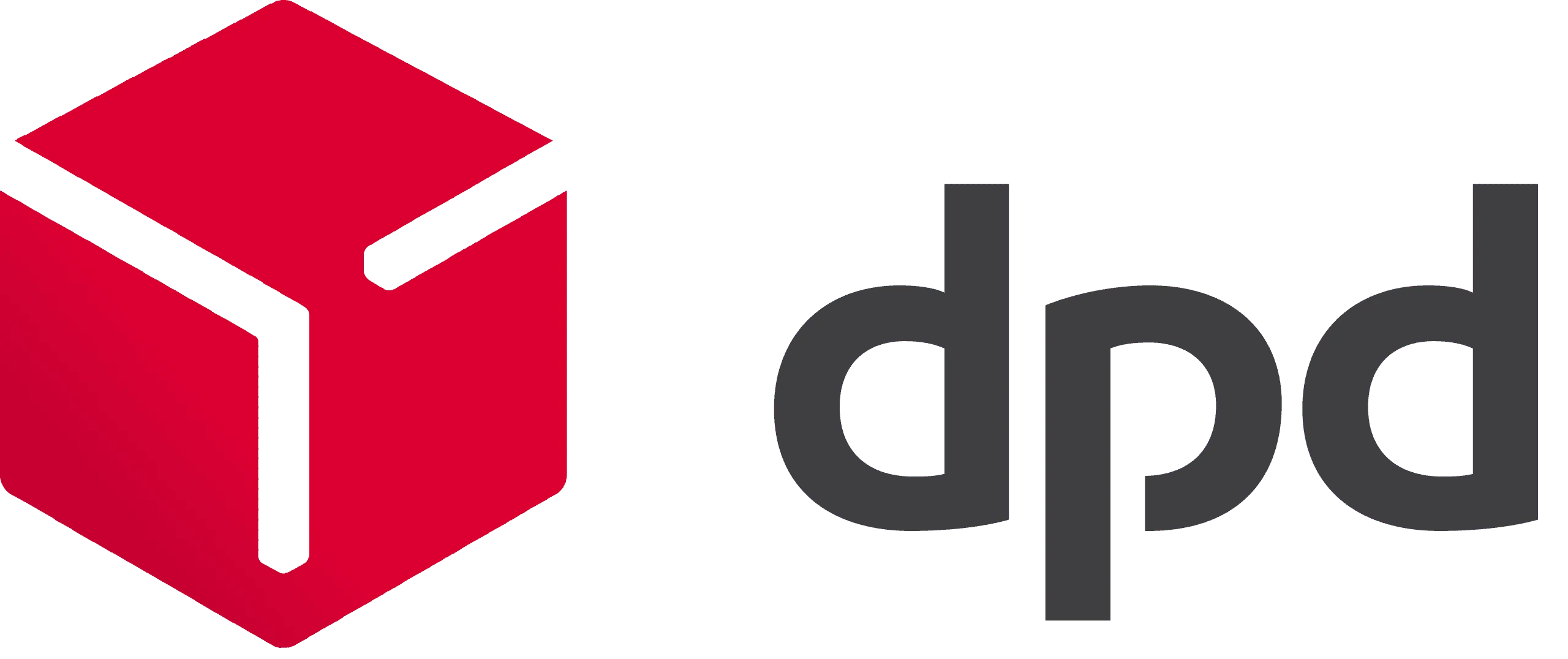DPD piegādes uzņēmuma sarkans kubs un melns uzraksts d p d.