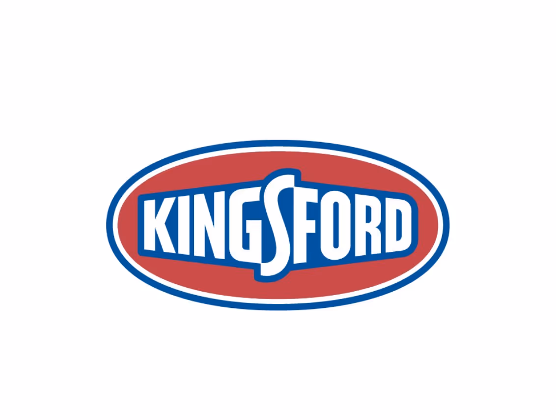 Kingsford brand logo with white text inside a blue and red oval.