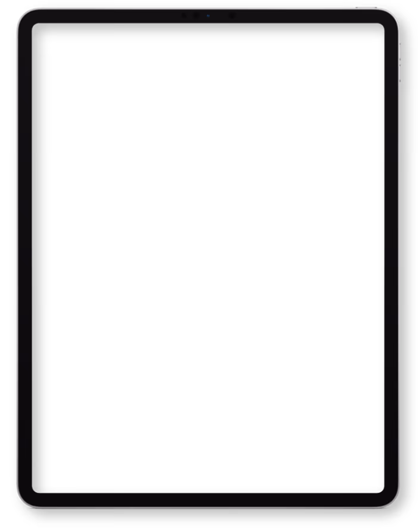Black tablet device with a blank screen in portrait orientation.
