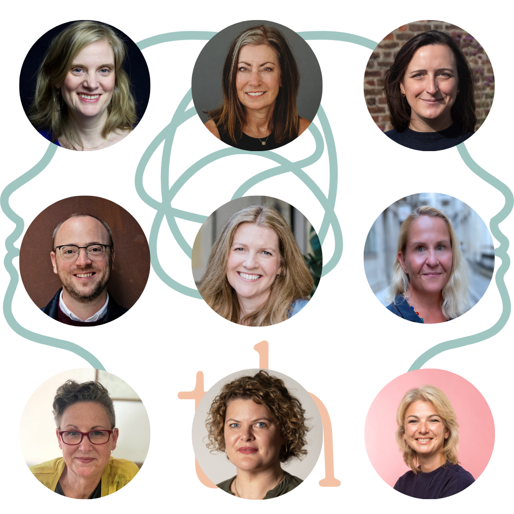A 9-image grid showing roundel profile images of Thriveherd's career change coaching team