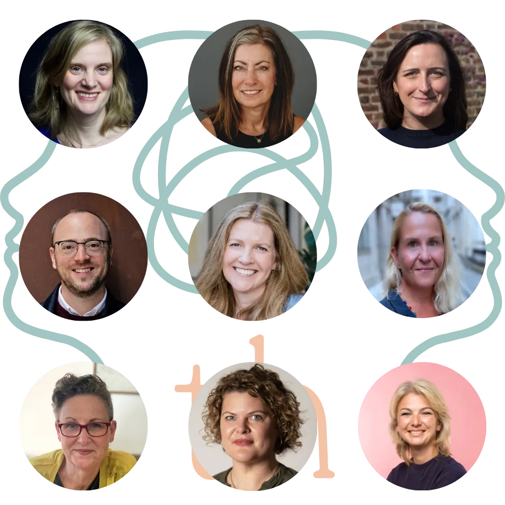 A 9-image grid showing roundel profile images of Thriveherd's career change coaching team