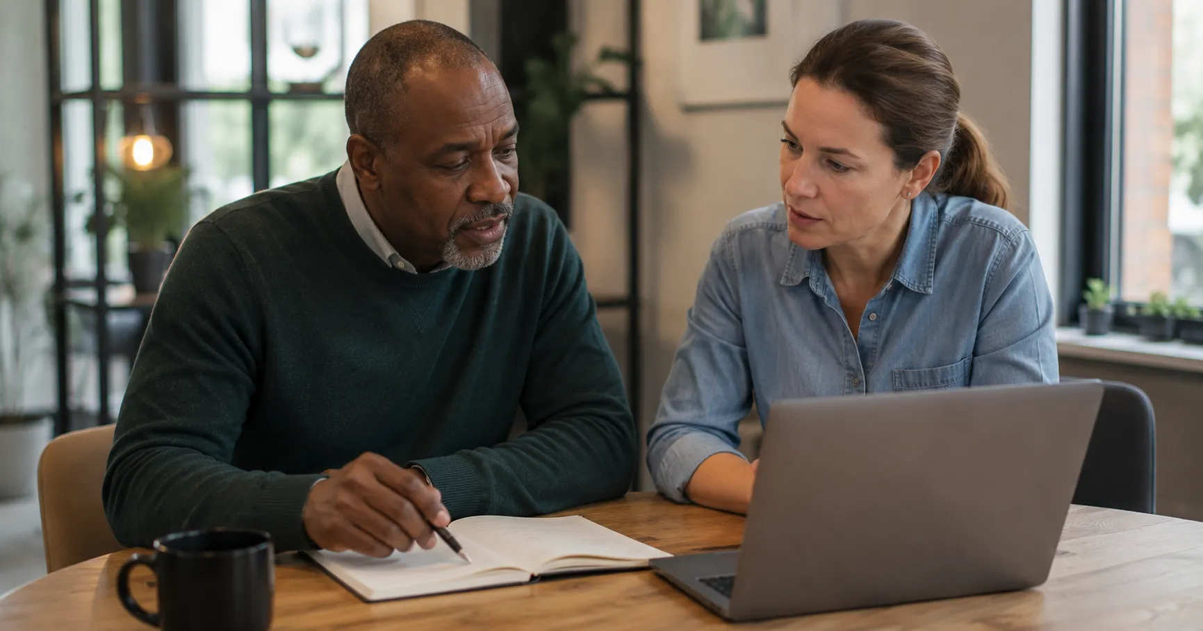 Client and coach reviewing progress and planning next steps together