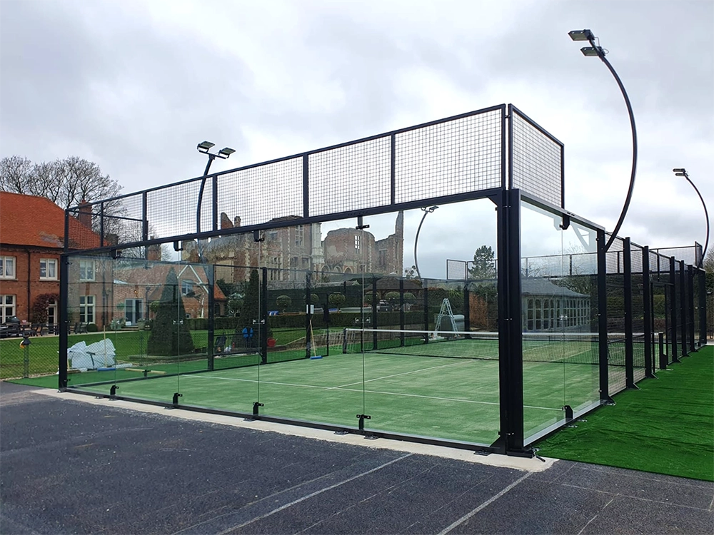 Padel court with green turf