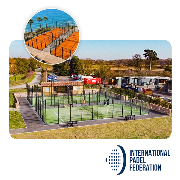 Composition to show two outdoor courts, and the International Padel Federation logo