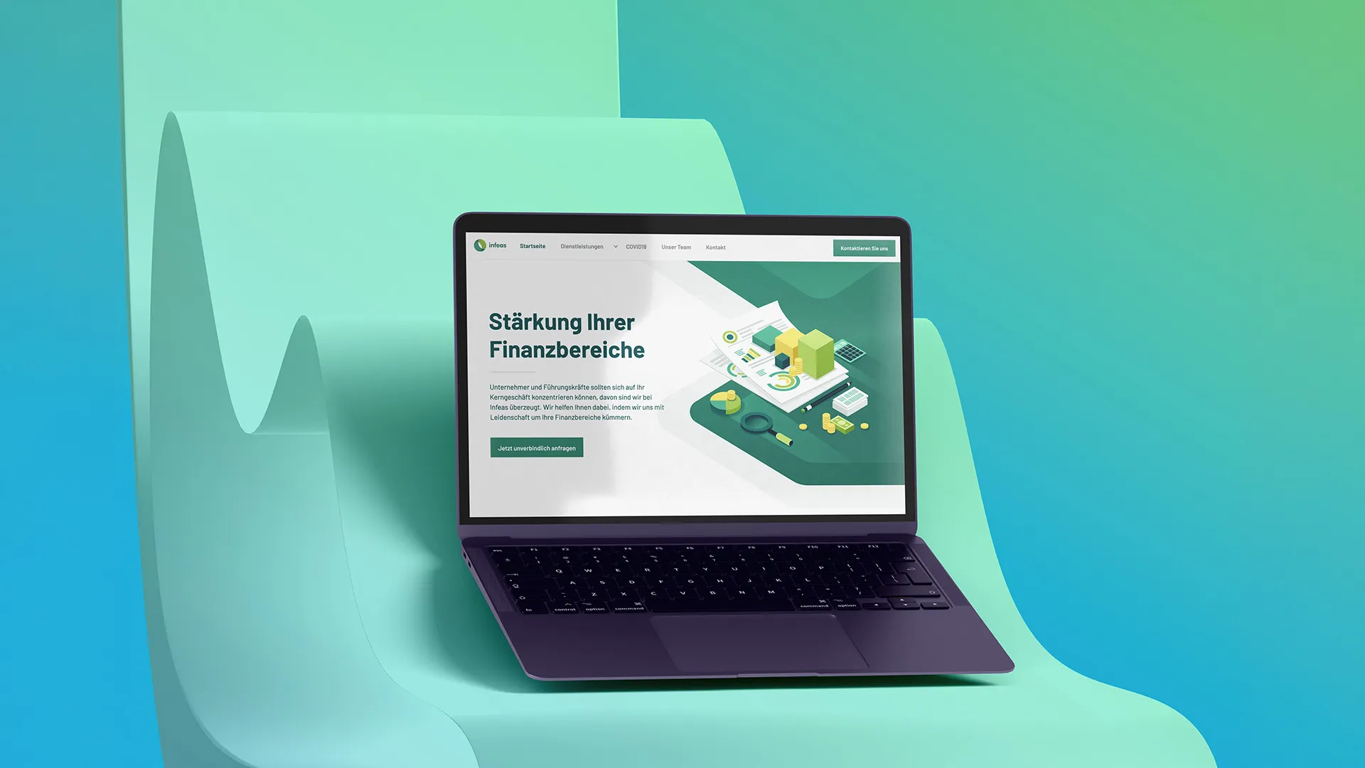 Responsive website for a Swiss startup displayed on a laptop screen