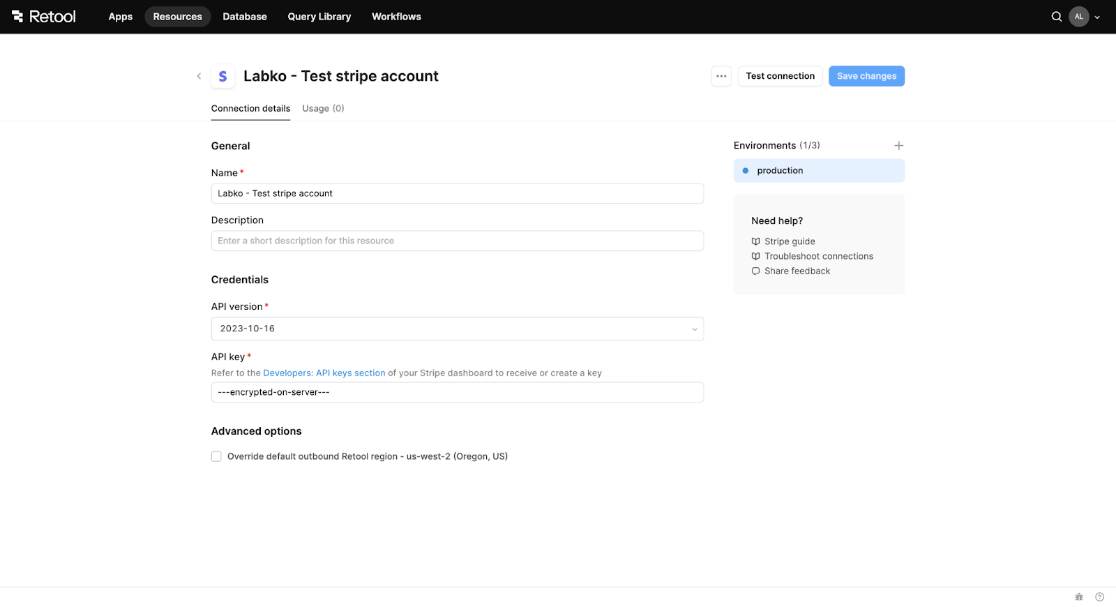 Setup Stipe resource type in Retool