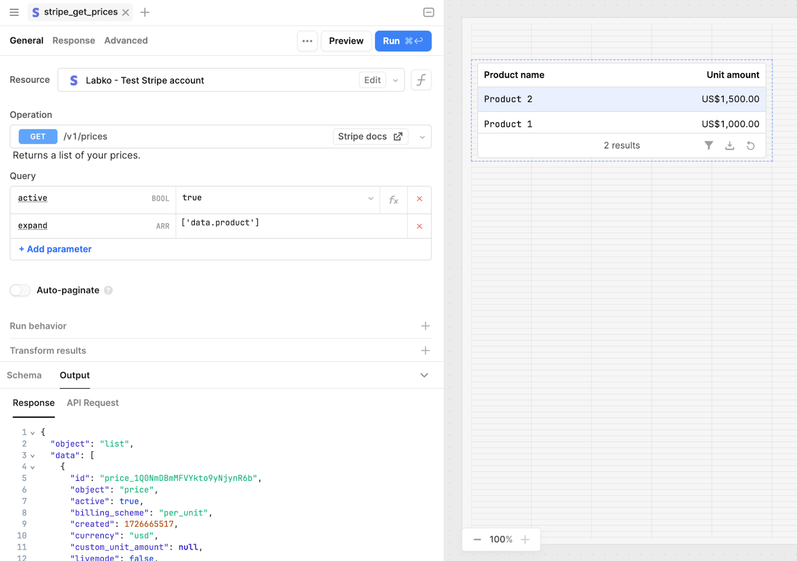 Example of Stripe usage in a query