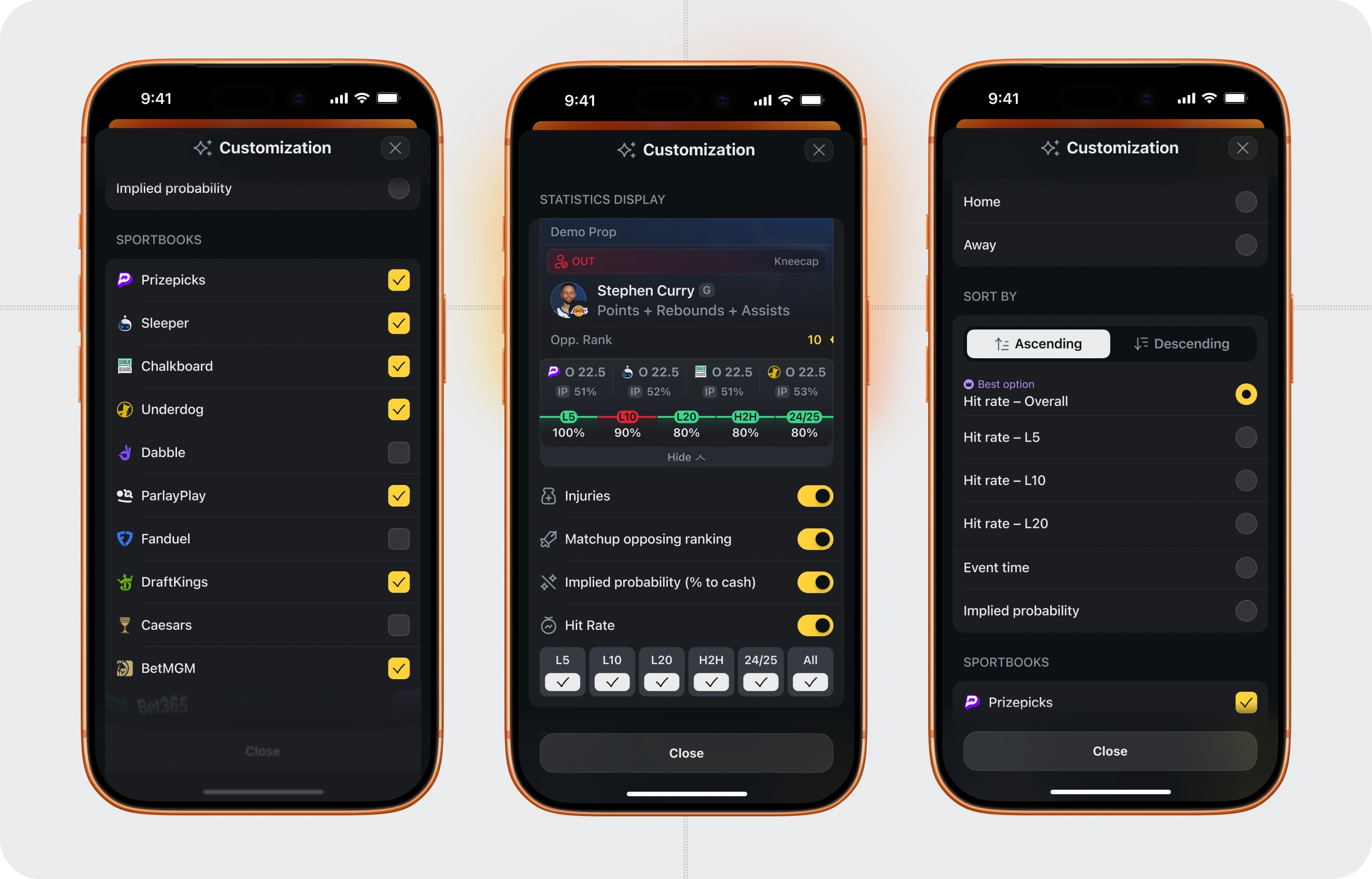 Customization of player props cards for Statking by flatstudio