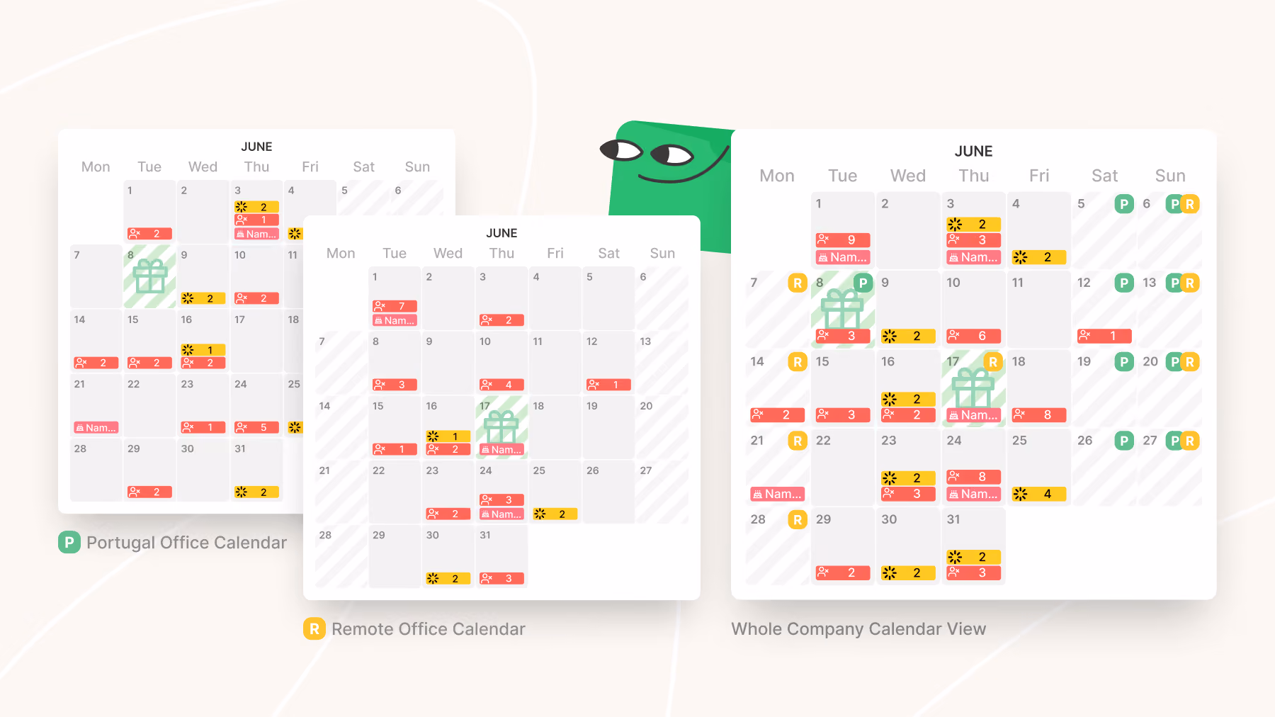 Office calendars existing as data versus the company calendar as an aggregated view of the same model