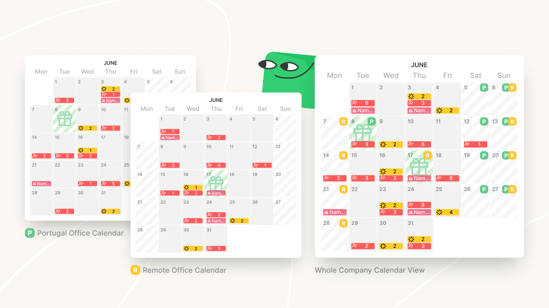 Office calendars existing as data versus the company calendar as an aggregated view of the same model