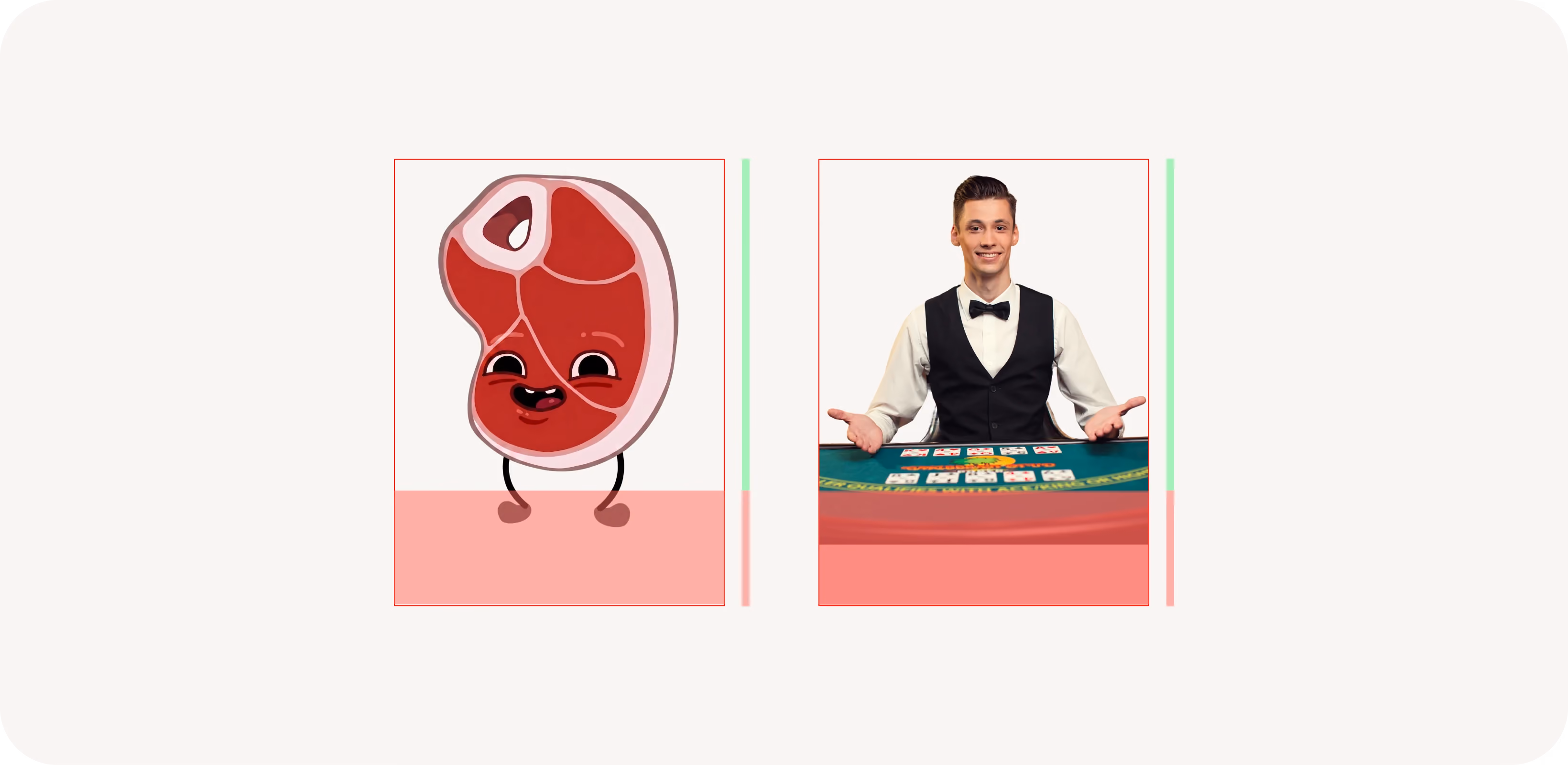 Green and red placement scale showing allowed character zone on a casino game cover