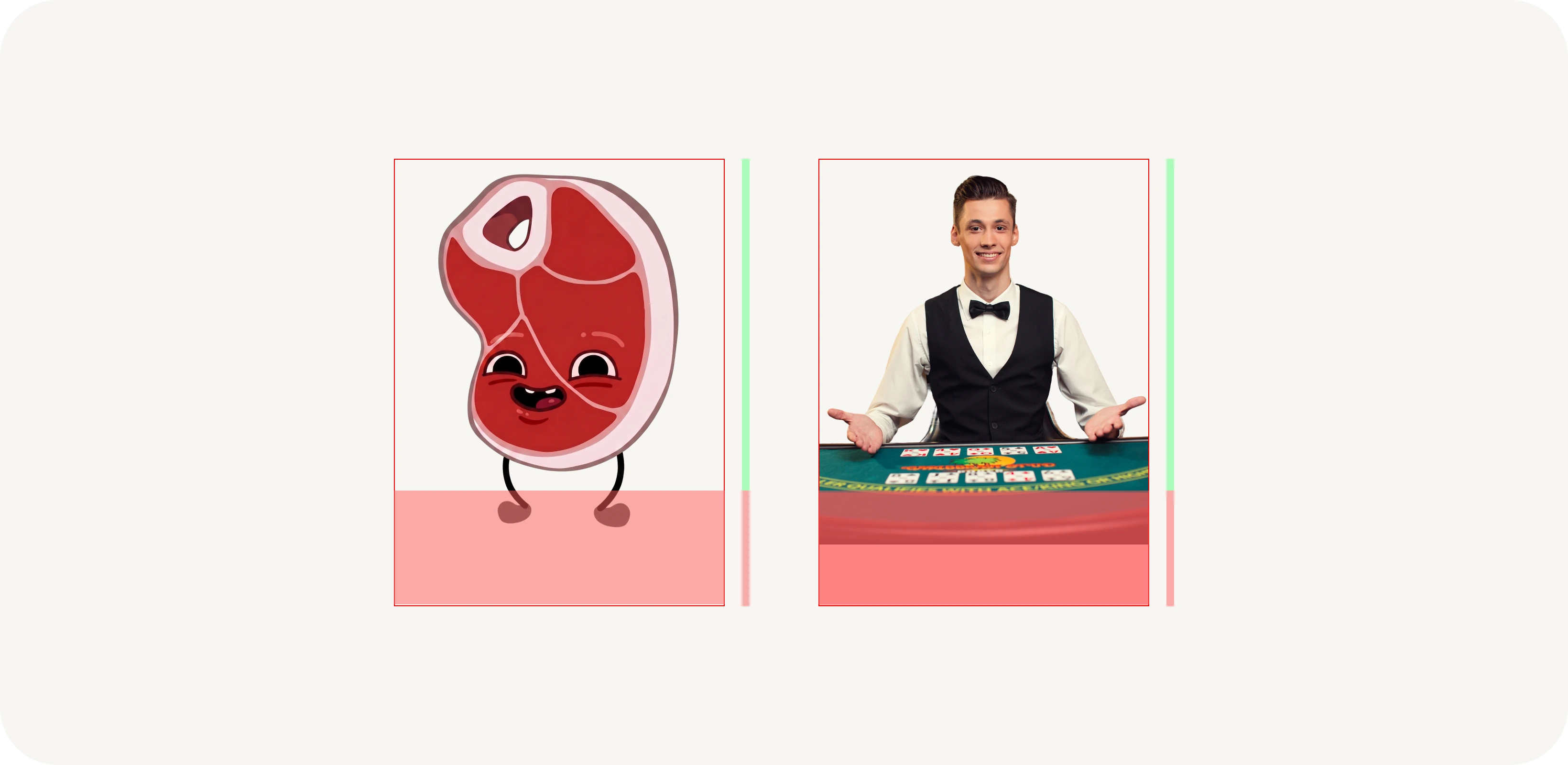 Green and red placement scale showing allowed character zone on a casino game cover