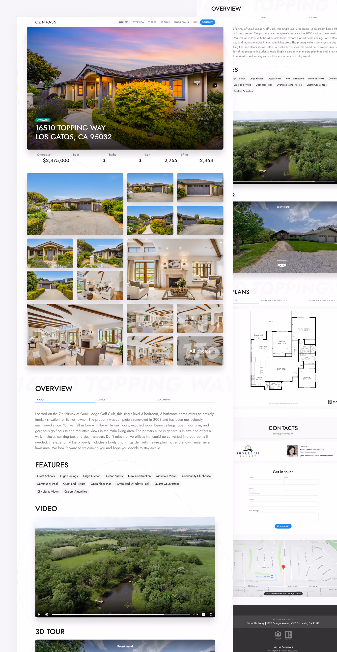 Published real estate website with photo gallery, overview text, and floor plan viewer