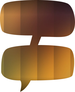 Zwei überlappende, vertikal angeordnete Sprechblasen mit Farbverlauf von Orange bis Dunkelbraun.