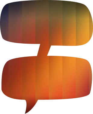 Zwei stilisierte Sprechblasen in Orange- und Rottönen, übereinander angeordnet.