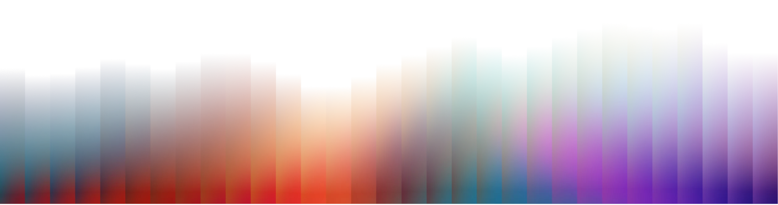 Farbspektrum von blauen, roten, orangefarbenen, gelben, grünen bis violetten vertikalen Balken vor schwarzem Hintergrund.