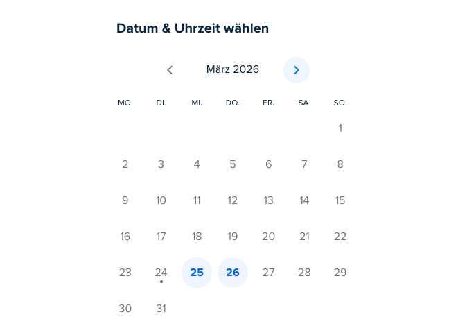 Vorschau des Terminbuchungskalenders