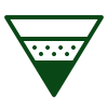 Inverted green triangle funnel icon with a horizontal dotted line inside.