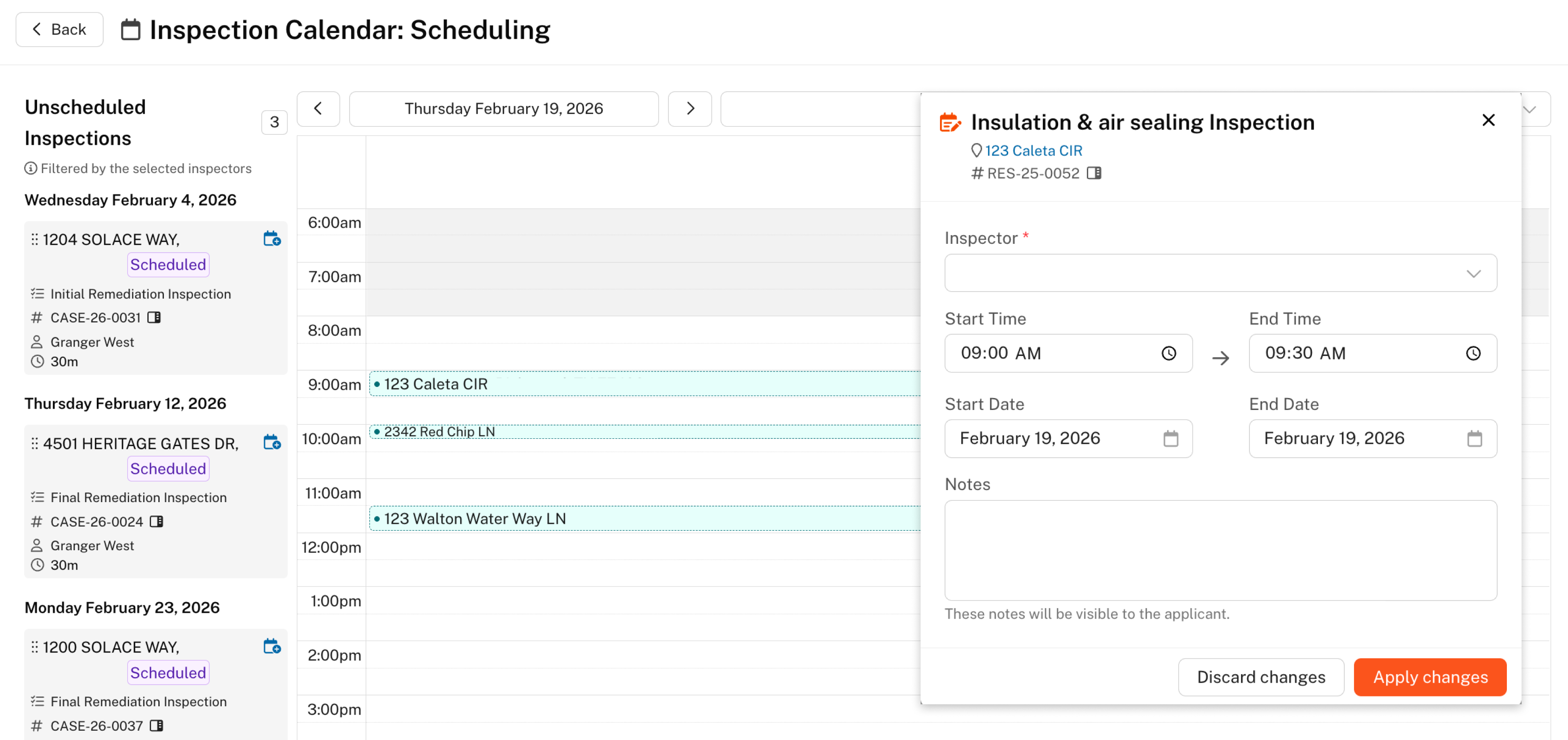 Inspection scheduling in GovWell