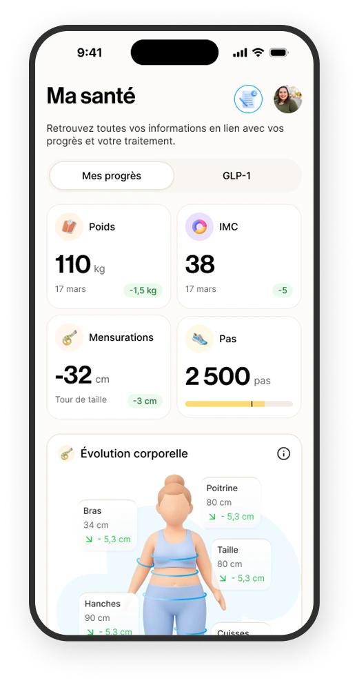 Application Annette : poids, mensurations, pas et suivi de santé.