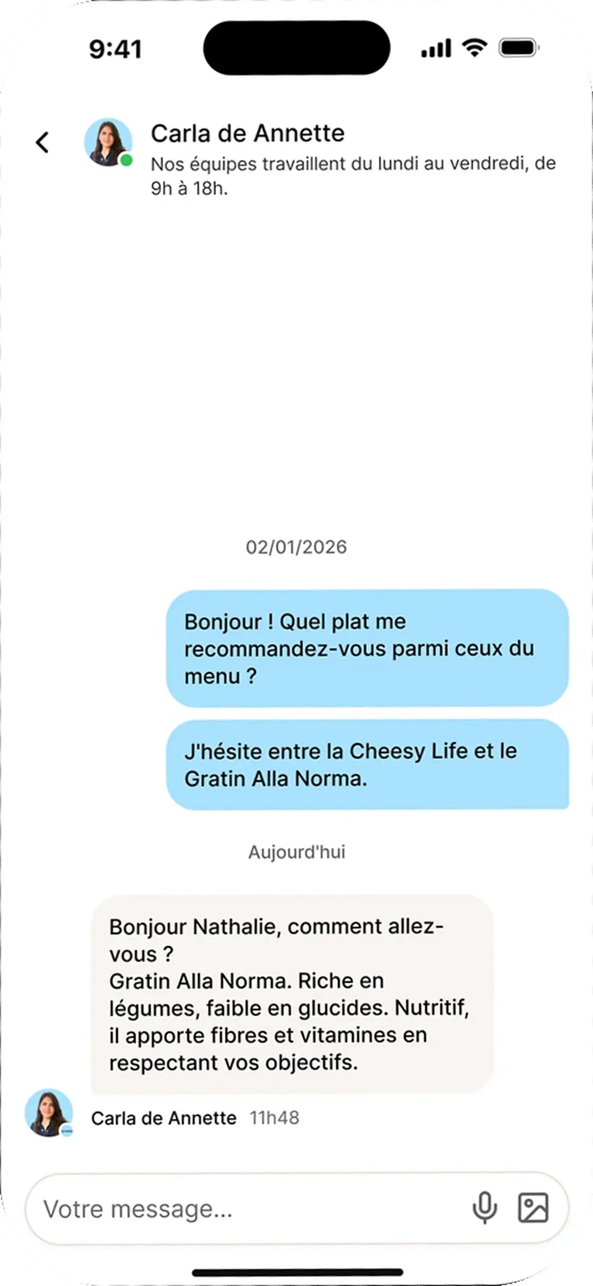 Exemple d’échange avec une diététicienne dans Annette.