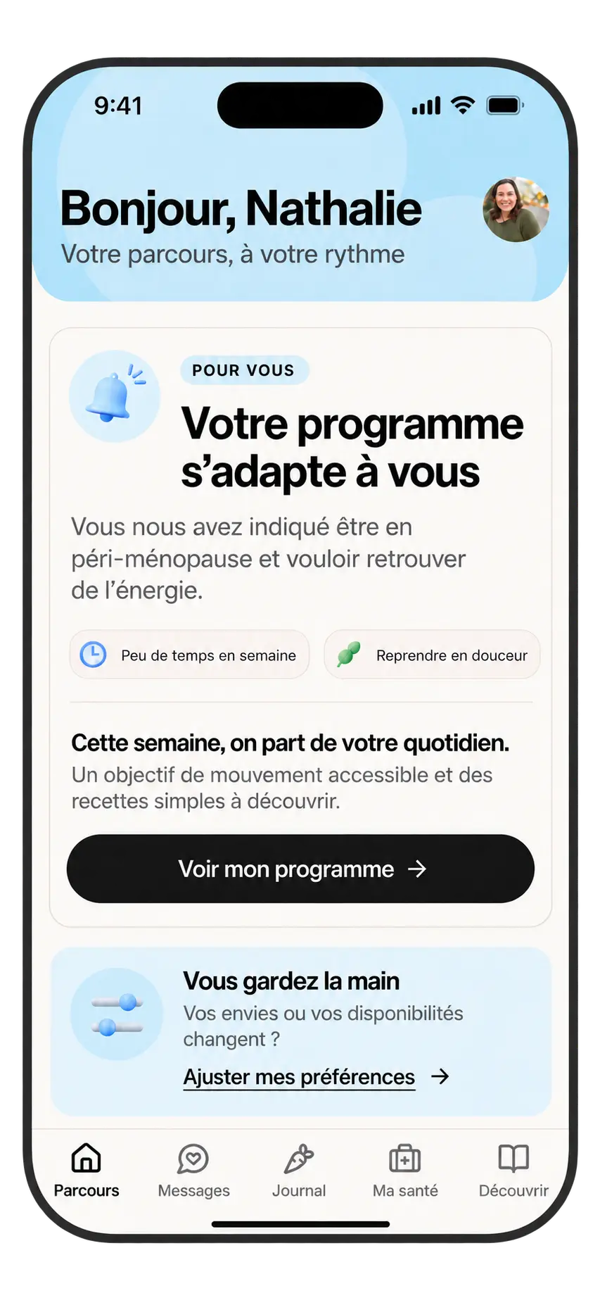 Exemple de Nathalie : Annette reprend les informations qu’elle a partagées dans une notification personnalisée.