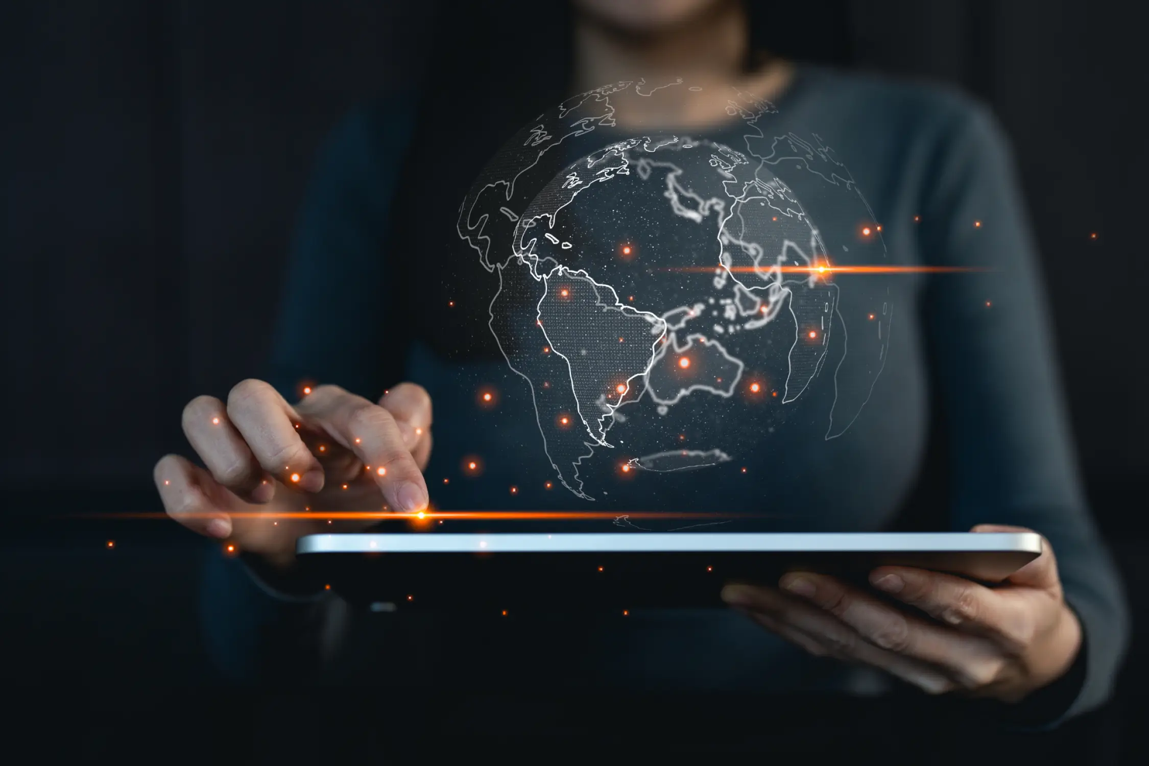 business woman holding global network connection