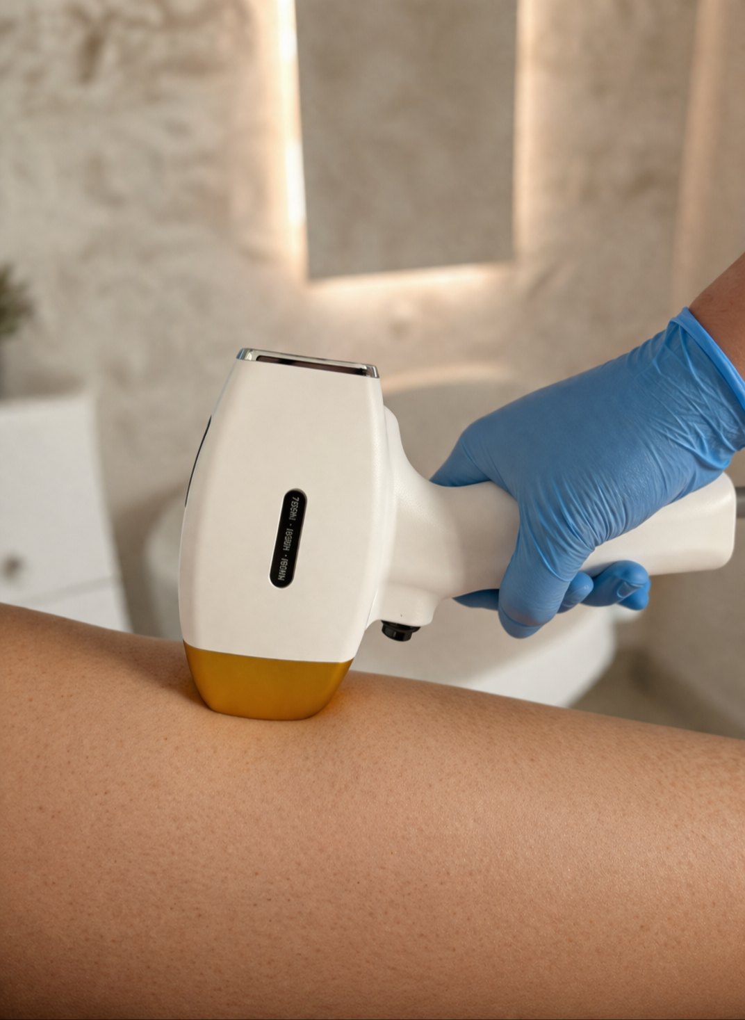 Praticienne appliquant une tête laser Altessa sur la peau - épilation laser professionnelle en institut