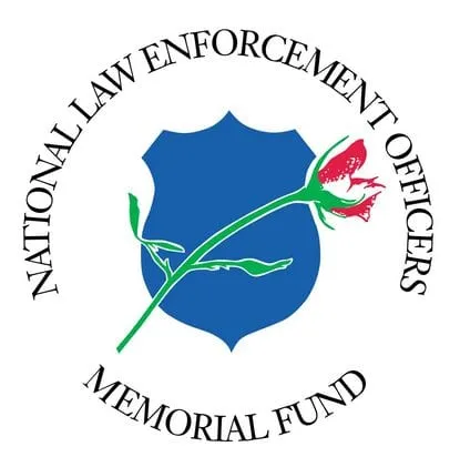 National Law Enforcement Officers Memorial Fund logo with red rose over blue badge shield.