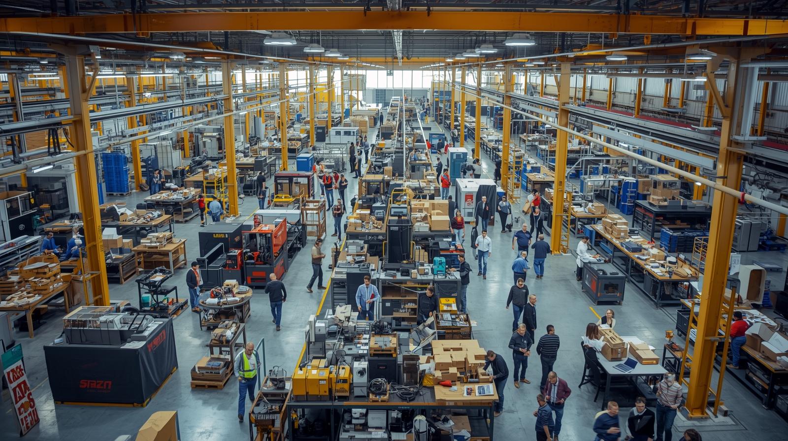 Large manufacturing facility with yellow metal posts