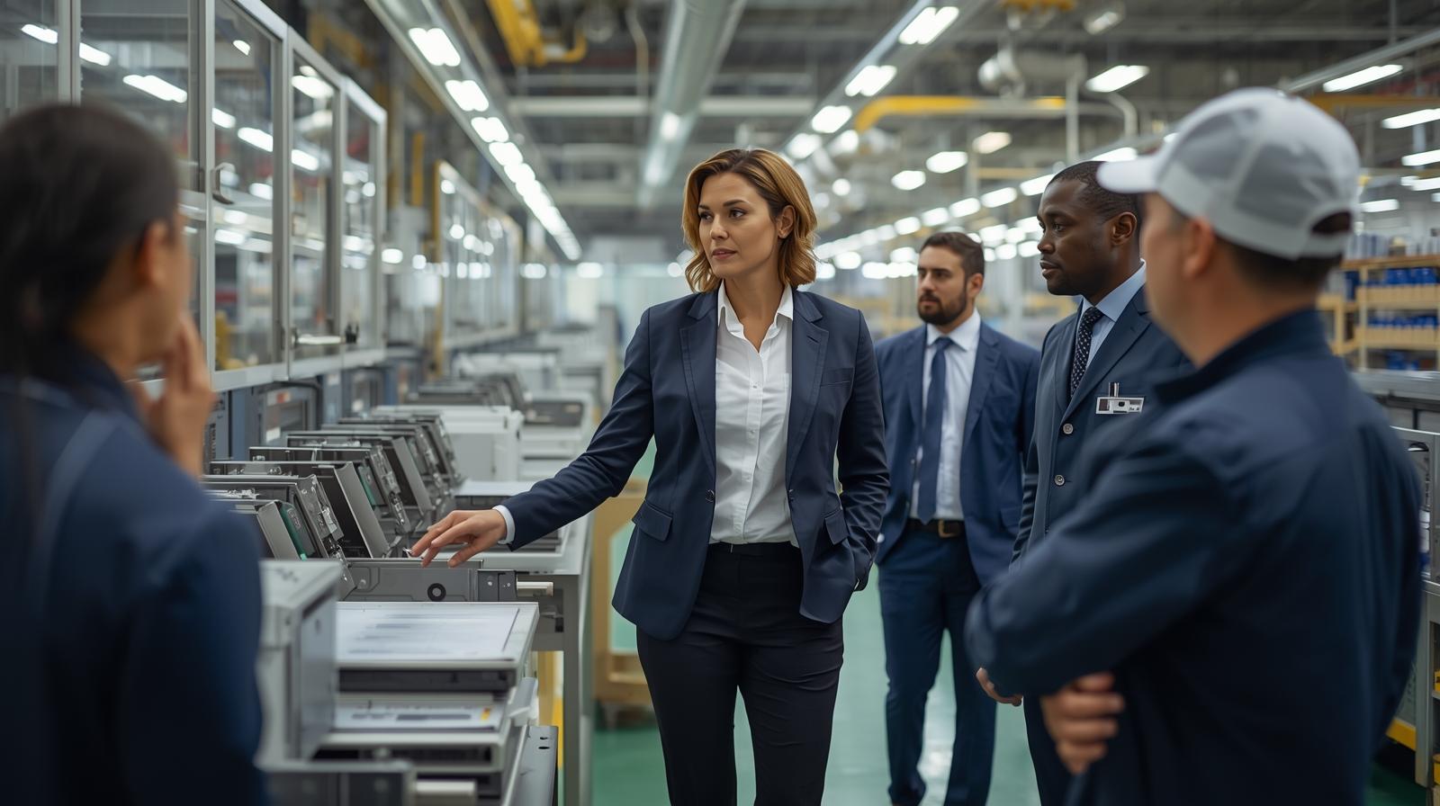 Operations leader in suit doing a gemba walk
